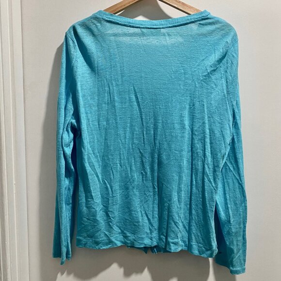 (3) - Charter Club Aqua Luxury Linen Boho Lagenlook Minimalist Work Cardigan L - Picture 3 of 6